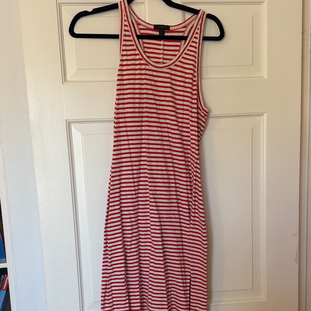 J. Crew Red and White Striped Midi Dress